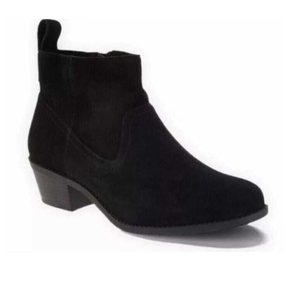 Vionic Vera Black Suede Booties Water Resistant Orthotic Ankle Boots Sz 7.5